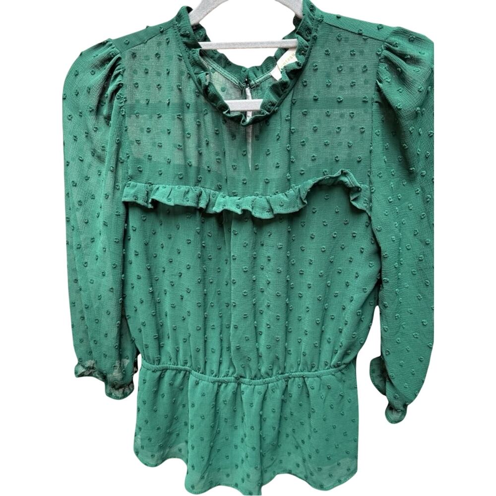 Monteau Green Textured Ruffle Peplum Blouse
